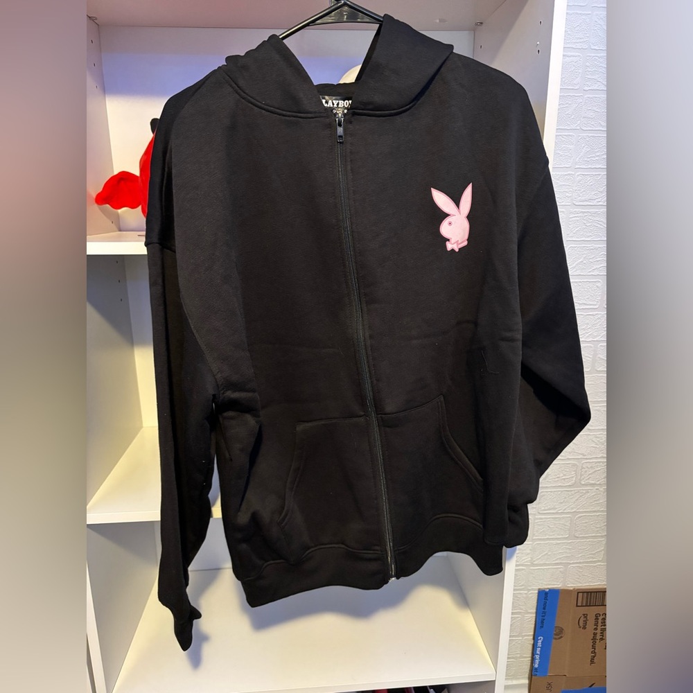 PLAYBOY Black Hoodie with Pink Logo